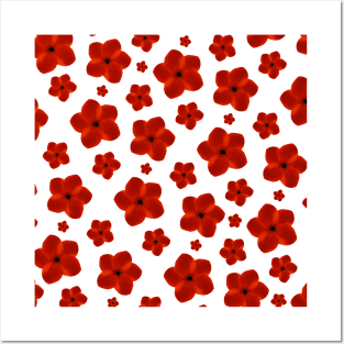 Boho Red Flower Pattern Posters and Art